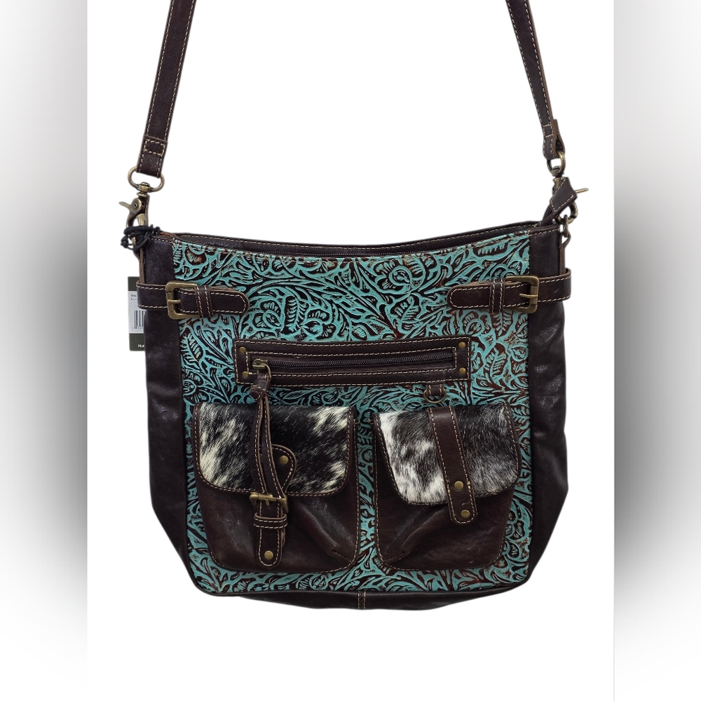 Myra Bag Handtooled Leather Turquoise Zapata Crossbody Shoulder Bag